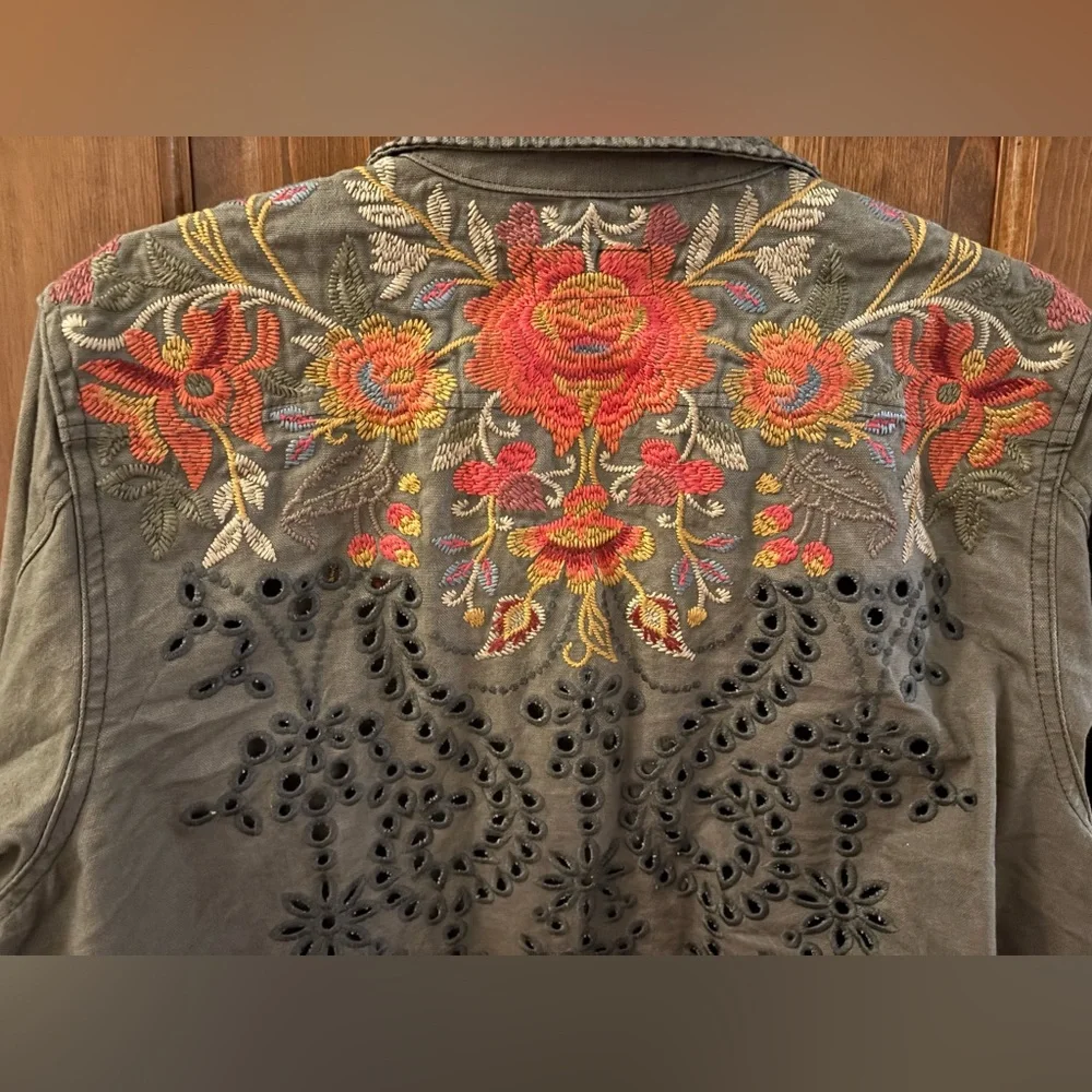 Johnny Was Violette Eyelet Embroidered Military Jacket XL - Picture 5 of 15